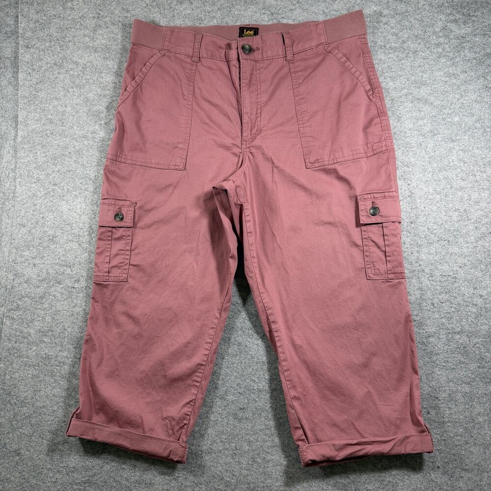 Lee Cargo Capri Pants Womens 16M Mauve Cropped Cuffed Hem Utility Pockets